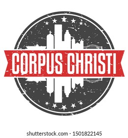 Corpus Christi Round Travel Stamp. Icon Skyline City Design. Seal Tourism badge Clipart Illustration.