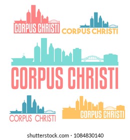 Corpus Christi Texas Flat Icon Skyline Vector Silhouette Design Set Logo.