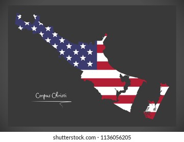 Corpus Christi Texas map with American national flag illustration