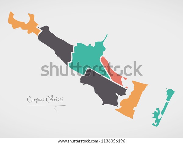 Corpus Christi Texas Map Neighborhoods Modern Stock Vector (Royalty ...