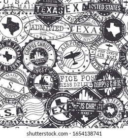 Corpus Christi Texas Stamps Background. A City Stamp Vector Art. Set of Postal Passport Travel. Design Set Pattern.