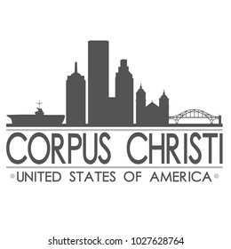 Corpus Christi Texas USA Skyline Silhouette Design City Vector Art Famous Buildings.