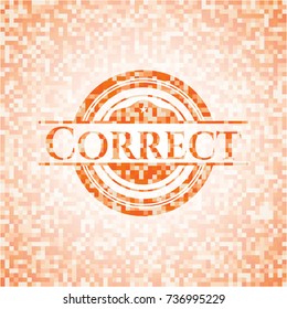 Correct abstract emblem, orange mosaic background