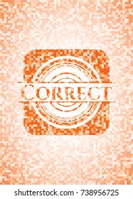Correct abstract emblem, orange mosaic background