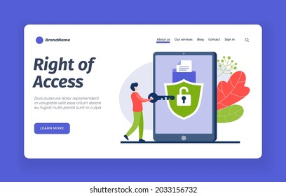 Correct Access To Account. Password And Digital Protection Of User Data. Registration With Multilevel Protection And Hacker Blocking. Authentication Through Firewall. Vector Home Page Flat Banner