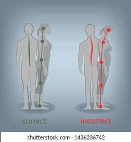 Correct alignment of human body in standing posture for good personality and healthy of spine and bone. Health care and medical illustration