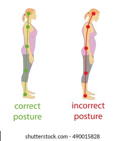 Correct alignment of human body in standing posture for good personality and healthy of spine and bone. Health care and medical illustration