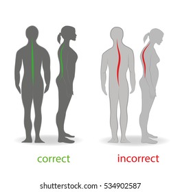 Correct alignment of human body in standing posture for good personality and healthy of spine and bone. Health care and medical illustration