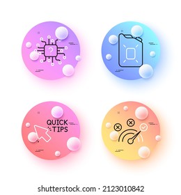 Correct answer, Artificial intelligence and Canister oil minimal line icons. 3d spheres or balls buttons. Quick tips icons. For web, application, printing. Vector