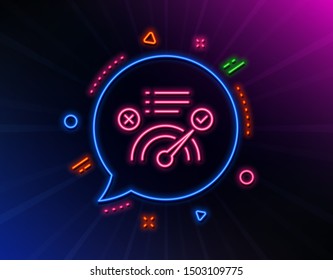 Correct answer line icon. Neon laser lights. Accepted or confirmed sign. Approved symbol. Glow laser speech bubble. Neon lights chat bubble. Banner badge with correct answer icon. Vector