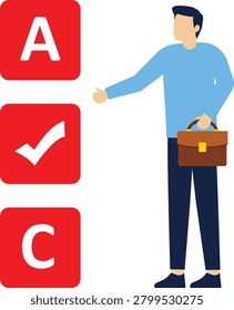Correct Answer Selection and Smart Business Decision Concept Flat Vector Illustration