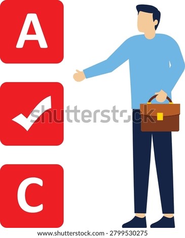 Correct Answer Selection and Smart Business Decision Concept Flat Vector Illustration