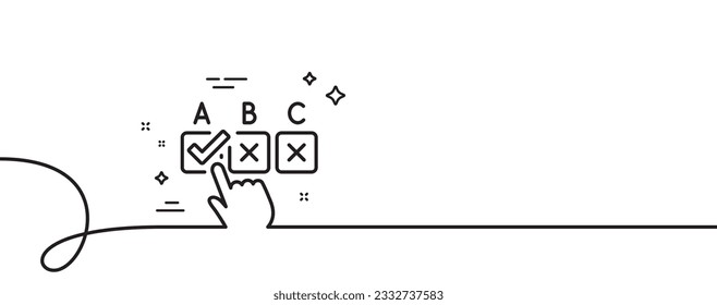 Correct checkbox line icon. Continuous one line with curl. Select answer sign. Business test symbol. Correct checkbox single outline ribbon. Loop curve pattern. Vector