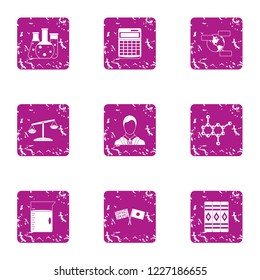 Correct chemical composition icons set. Grunge set of 9 correct chemical composition vector icons for web isolated on white background