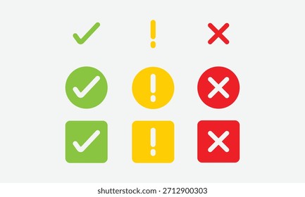Iconos correctos, seleccionados, completos, verificados Conjuntos y advertencias, atención, errores, iconos incorrectos Conjuntos