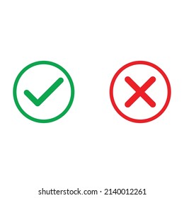 Correct and Cross outline symbol, Wright and Wrong line icon on white background