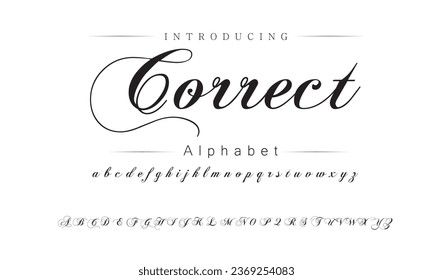 Corregir letra elegante mayúscula minúscula y número. Diseños de moda mínimos con letras clásicas. Tipografía moderna de serif con el concepto de vintage decorativo regular. ilustración vectorial