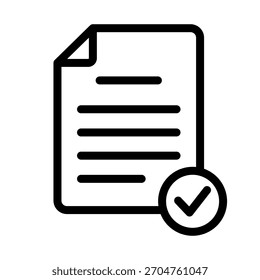 Icono de Vector de línea de archivo correcto. Un documento verificado, un contrato aprobado o una confirmación de transferencia de datos correcta. Marca de verificación en un gráfico de papel digital para la interfaz de Web.