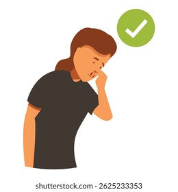 Corrigir o gesto de primeiros socorros para sangramento nasal, beliscar o nariz com os dedos e inclinar a cabeça para frente