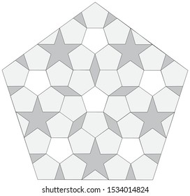 Correct geometric figure with five corners of gray pentagons. Logo, symbol, logic.