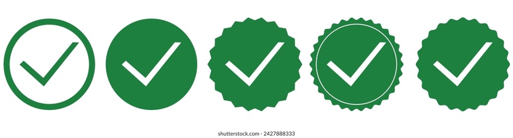 Correcto, signo de icono verde. Ilustración vectorial aislada sobre fondo blanco. Conjunto de iconos