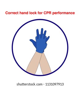 Correct hand lock for CPR First AID performance vector illustration