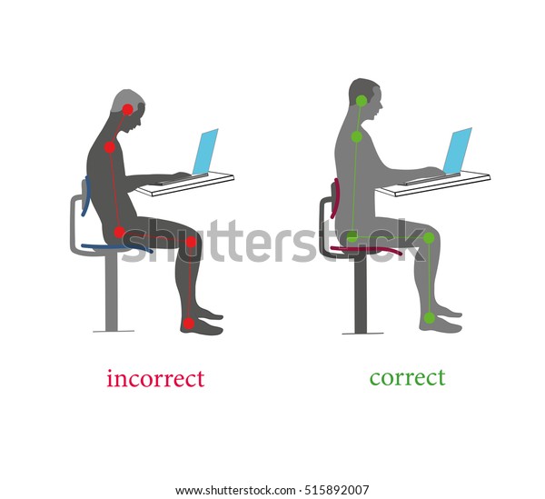 Correct Health Body Posture While Sitting Stock Vector Royalty