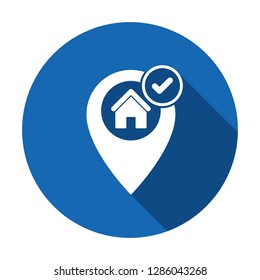 Correct house location icon. Address icon with check sign. Address icon and approved, confirm, done, tick, completed symbol. Vector icon