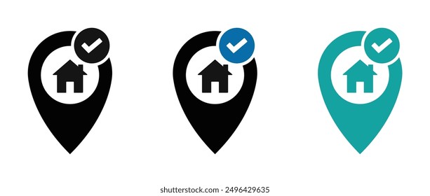 Conjunto de iconos vectoriales de ubicación de casa correcta