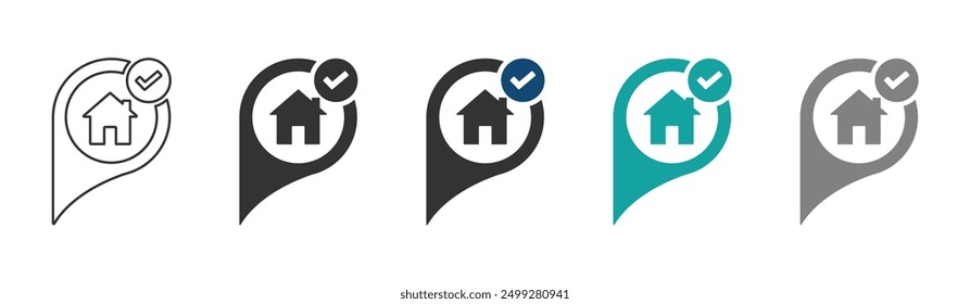 Correct house location vector icons set. correct house vector sign. correct address vector sign set