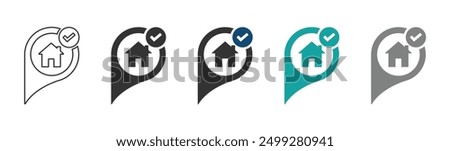 Correct house location vector icons set. correct house vector sign. correct address vector sign set