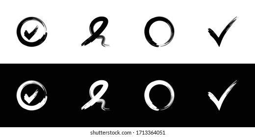 Correct icon set. Hand drawn style. Flat design icon collection isolated on black and white background.