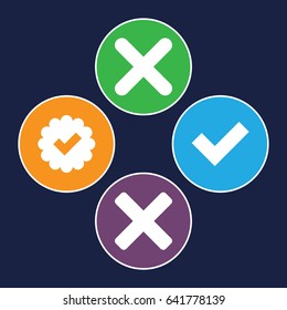 Correct icons set. set of 4 correct filled icons such as cross