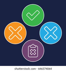 Correct icons set. set of 4 correct outline icons such as tick, cross