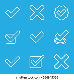correct icons set. Set of 9 correct outline icons such as tick
