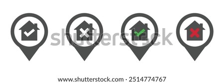 Correct and incorrect house location vector icons