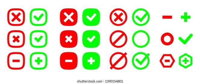 Correct and incorrect icons. True and false signs. Vector set.