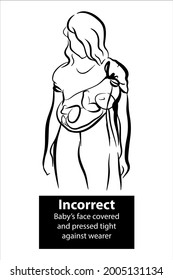 Correct and incorrect position of the baby in the sling.