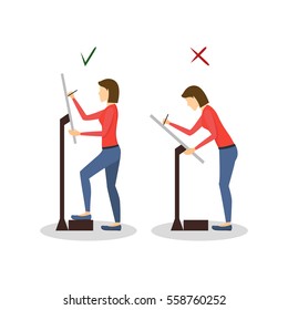 Correct or Incorrect Positions for Artist Painter Work Health Care Concept. Flat Design Style. Vector illustration