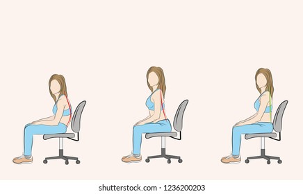 Wrong Right Spine Sitting Posture Office Stock Illustration 511898260