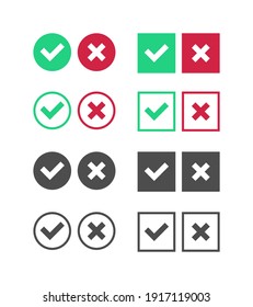 Correct Incorrect Sign. Right and Wrong Mark Icon Set. True or False Checkbox. Verivy Vector Template.