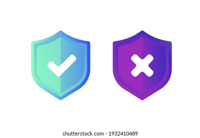 Correct, Incorrect Sign. Right And Wrong Mark Icon Set. Green Tick And Red Cross Flat Symbol. Check Ok, YES, No, X Marks For Vote, Decision, Web. True, False Checkbox. Verify Sign. Vector Illustration