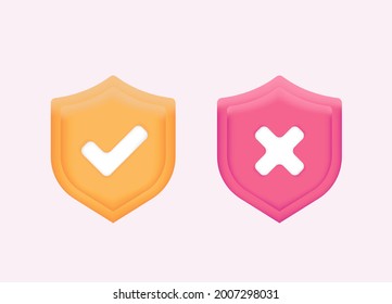 Correct, incorrect sign. Right and wrong mark icon set. Green tick and red cross flat symbol. Check ok, YES, no, X marks for vote, decision, web. True, false checkbox. Verify sign. 3D Vector 