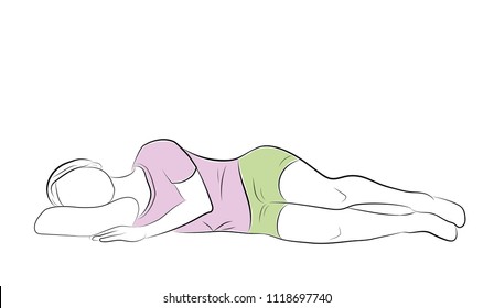 correct and incorrect sleeping position on her side. vector illustration. svg