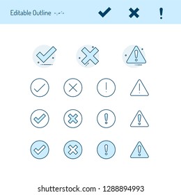 Correct Incorrect Thin Line Icons, Caution Icon, Right Wrong Icon, Accept Reject, Tick, Cross, Close, Positive Negative