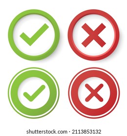 Correct and incorrect vector sign. Green Check mark sticker and red cross illustration