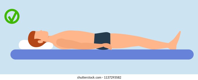 Correct man sleep position banner horizontal. Flat illustration of vector correct man sleep position banner horizontal for web design