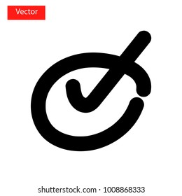 Correct mark icon vector.hand writing style.