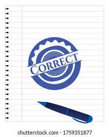 Korrigieren Sie den Stift mit dem Symbol. Blaue Tinte. Vektorgrafik. Detaillierte Angaben. 