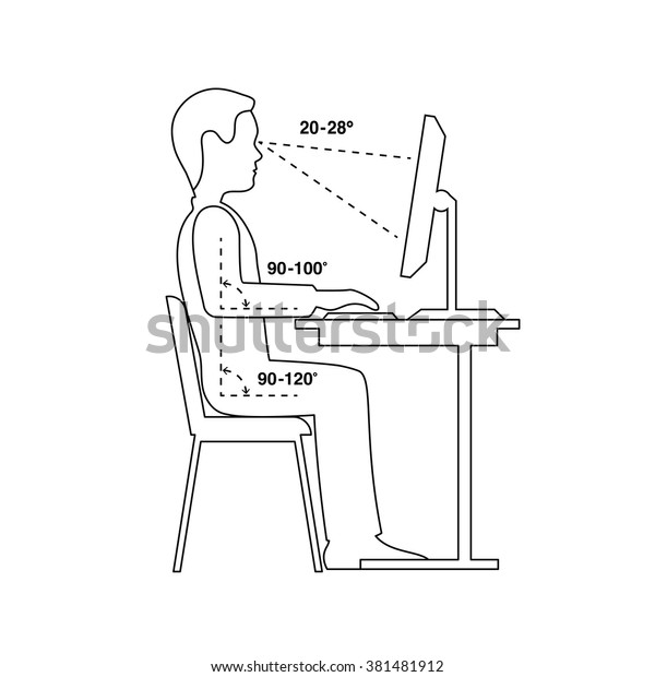 Correct Posture Computer Silhouette Man Table Stock Vector